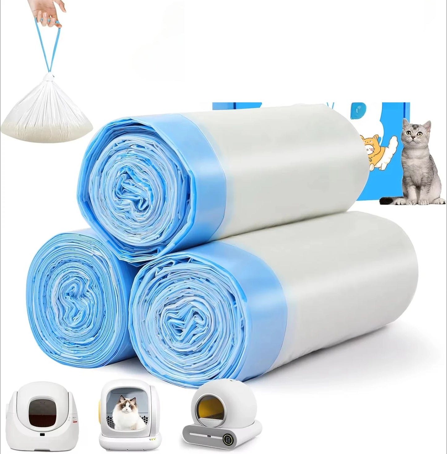 90 Count Cat Litter Bags for Automatic Litter Box Extra-Thick Cat Litter Box Liners for MeoWant/catlink/Tonepie Toilette