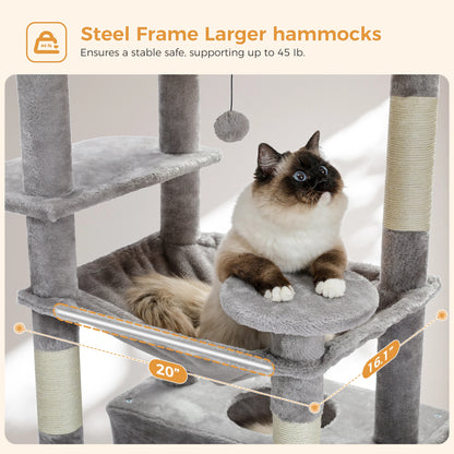 Large Cat Tree and Tower for Indoor Cats With Sisal-Covered Scratching Posts Spacious Hammock Padded Perches and Condos Cat Toys