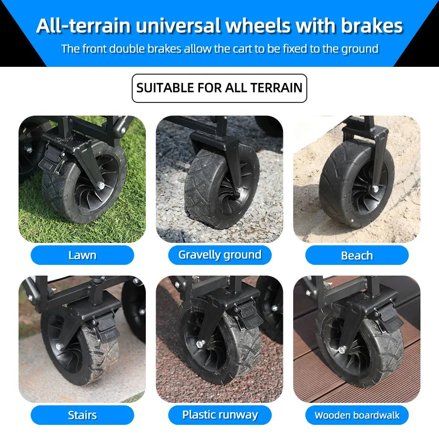 Collapsible Folding Utility Beach Wagon Cart Heavy Duty Large Capacity Fold Wagon Outdoor Trolley Portable Camping Cart Table