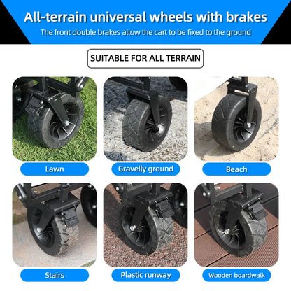 Collapsible Folding Utility Beach Wagon Cart Heavy Duty Large Capacity Fold Wagon Outdoor Trolley Portable Camping Cart Table