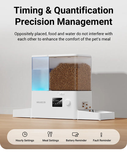 ROJECO Automatic Pet Feeder Gravity Water Fountain 8.5L 2 In 1 WIFI Remote Control Smart Cat Dog Kibble Dispenser Water Drinker