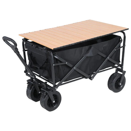 Collapsible Folding Utility Beach Wagon Cart Heavy Duty Large Capacity Fold Wagon Outdoor Trolley Portable Camping Cart Table