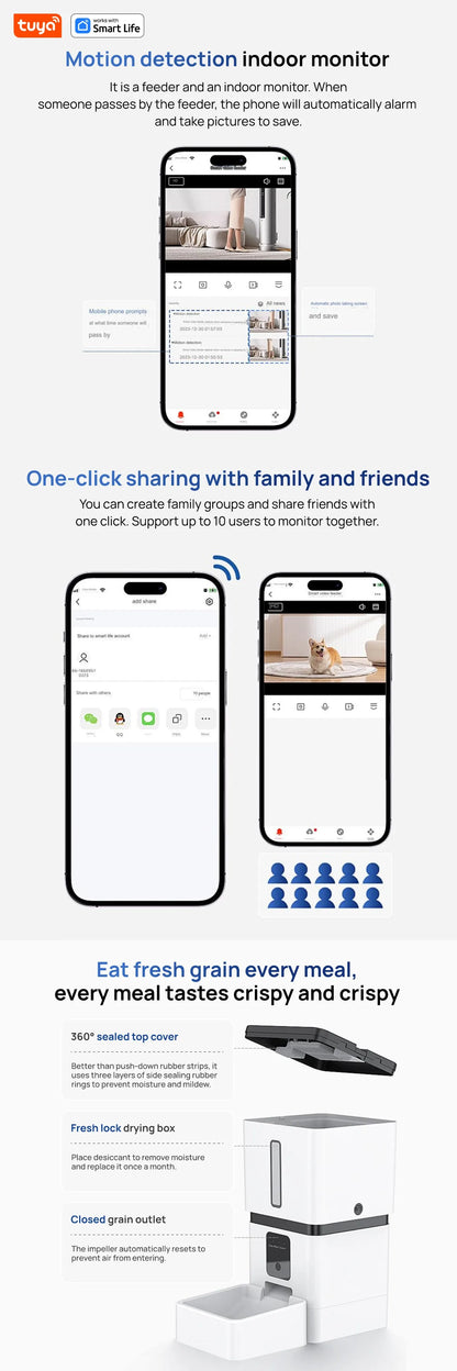Tuya Smart Cat Food Dispenser Dog Feeder with Camera 5G WiFi 8L Motion Detection HD Video 2-Way Audio Timed Pet Feeder