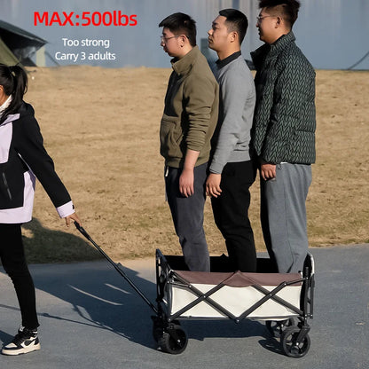 Collapsible Folding Utility Beach Wagon Cart Heavy Duty Large Capacity Fold Wagon Outdoor Trolley Portable Camping Cart Table