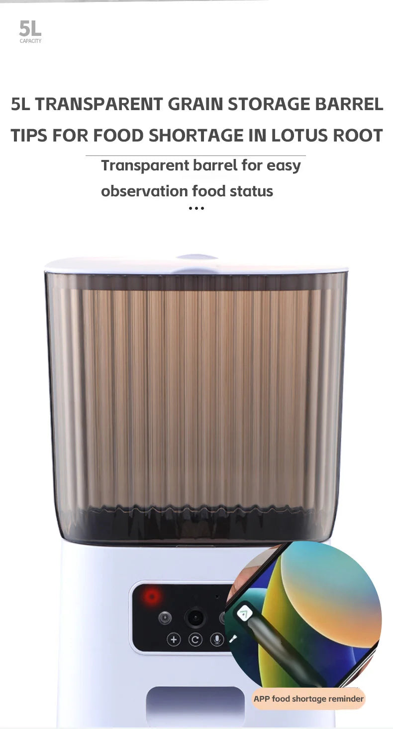 5L Double Bowls Smart Automatic Cat Feeder With Camera Cat Dry Food Video Dispenser Pet Smart Voice Recorder Auto Feeder For Dog