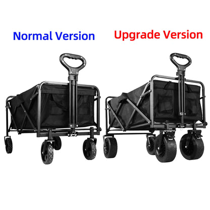 Collapsible Folding Utility Beach Wagon Cart Heavy Duty Large Capacity Fold Wagon Outdoor Trolley Portable Camping Cart Table