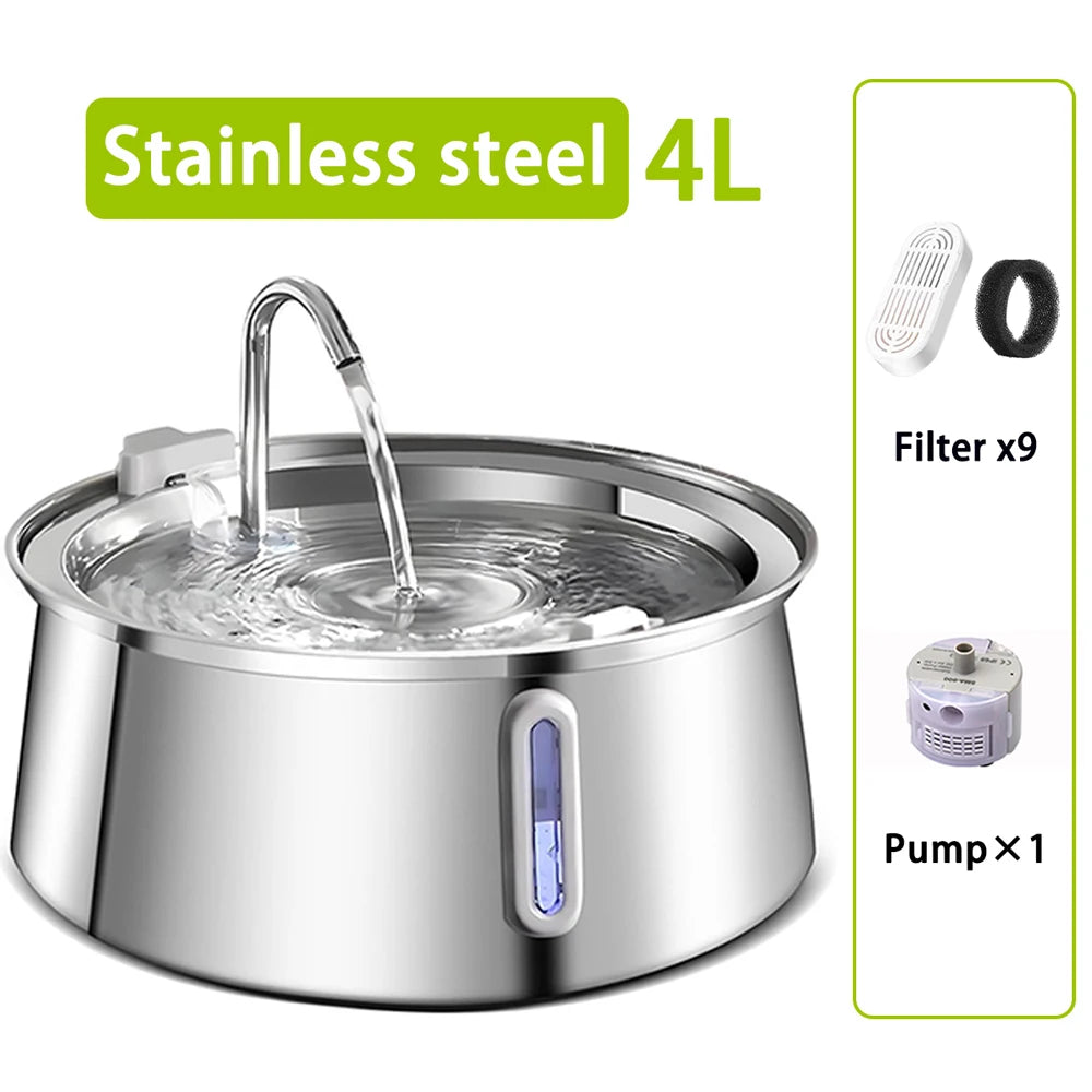 4L Cat Drinking Fountain Automatic Stainless Steel Pet Cats Water Dispenser Ultra-quiet Pump Drink Foutain For Multiple Pets
