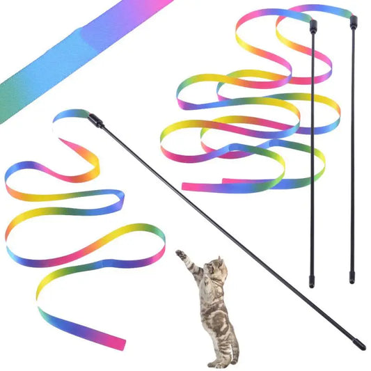 Double-sided Rainbow Ribbon Tease Cat Stick Pet Cat Toy Interactive Toy Cat Teasing Stick Pet Toys Cat Toys Interactive