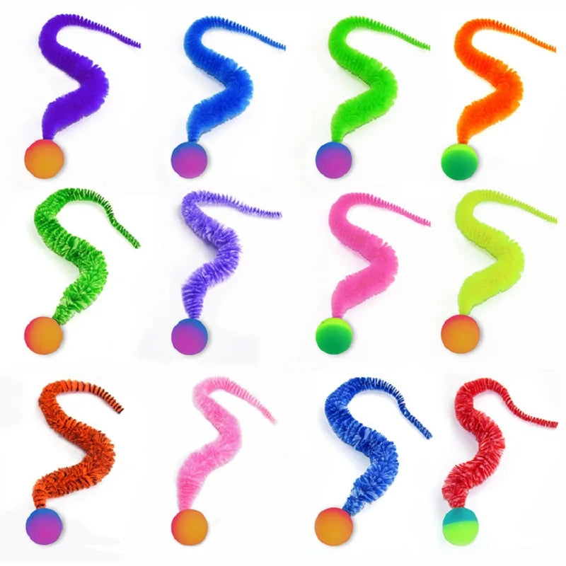 Cat Interactive Toys Tickle Cat Colorful Bouncing Ball Pet Supplies Puzzle Teasing Indoor Cat Worm Caterpillar Elastic Toy