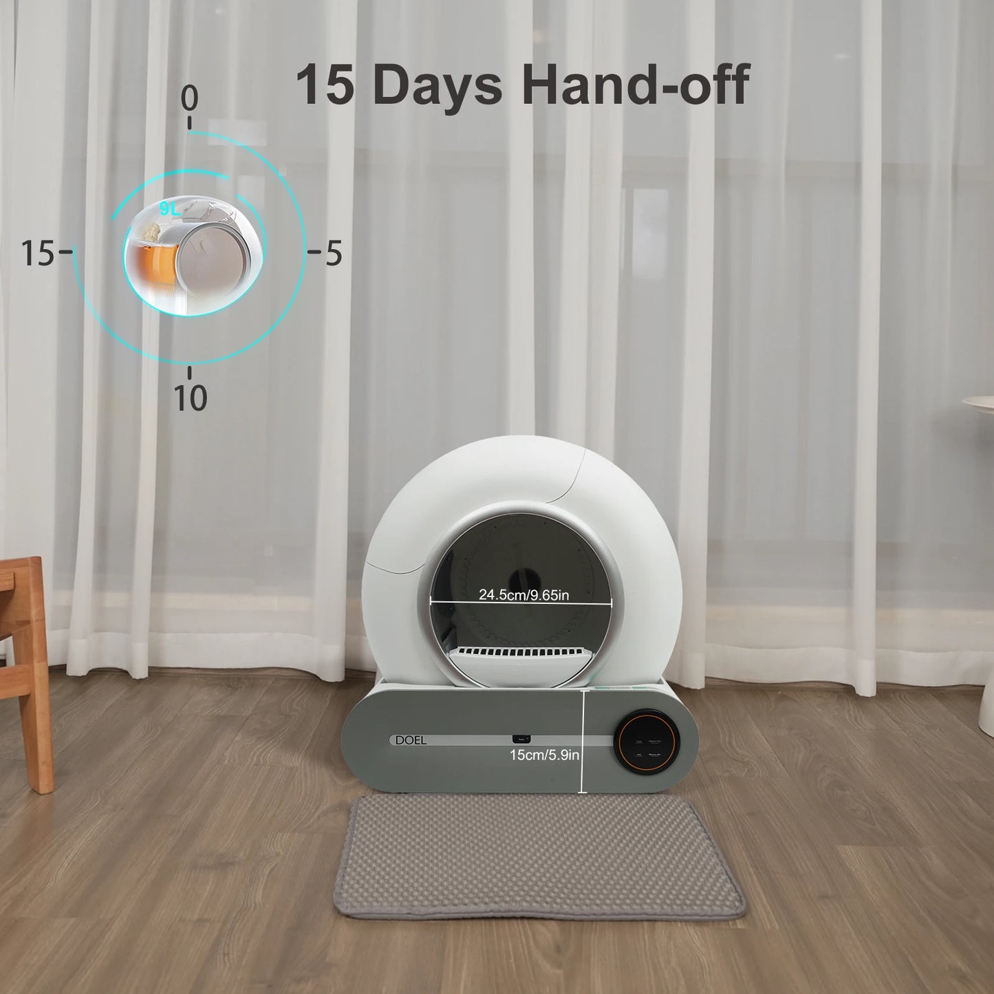 DOEL Self Cleaning Cat Litter Box 65L Automatic Cat Litter Box w/ Trash Bag & Litter Mat Smart Cat Toilet App Control 2.4G WiFi
