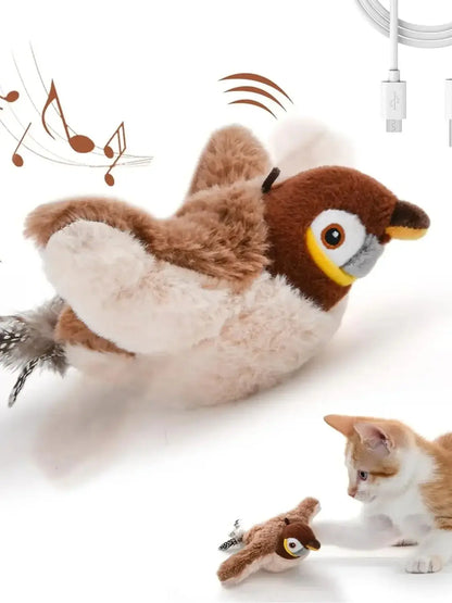 Interactive Cat Toys Rechargeable Flying Bird Cat Toy Chirping Flapping Bird(no Flying) Can Add Catnip Touch Activated Plush Toy