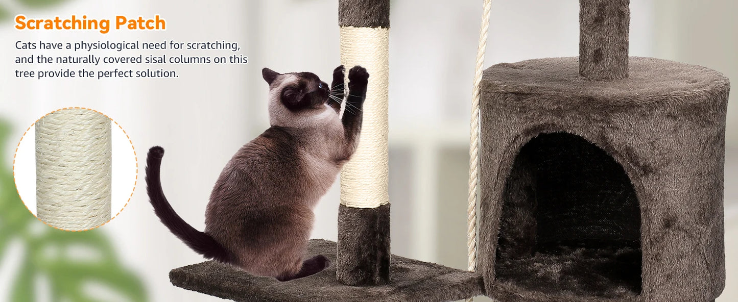 Passerscat Cat Trees Cat Climbing Frame For Indoor Cats Multi-Level With Scratching Posts Cat Tower Padded Top Perches and Condo