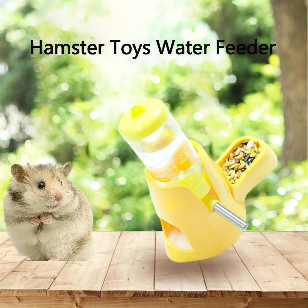 Hamster Water Feeder Small Animal Automatic Dispenser Drinking Water Bottle Bowls Dish with Food Container for Guinea Pig Rat