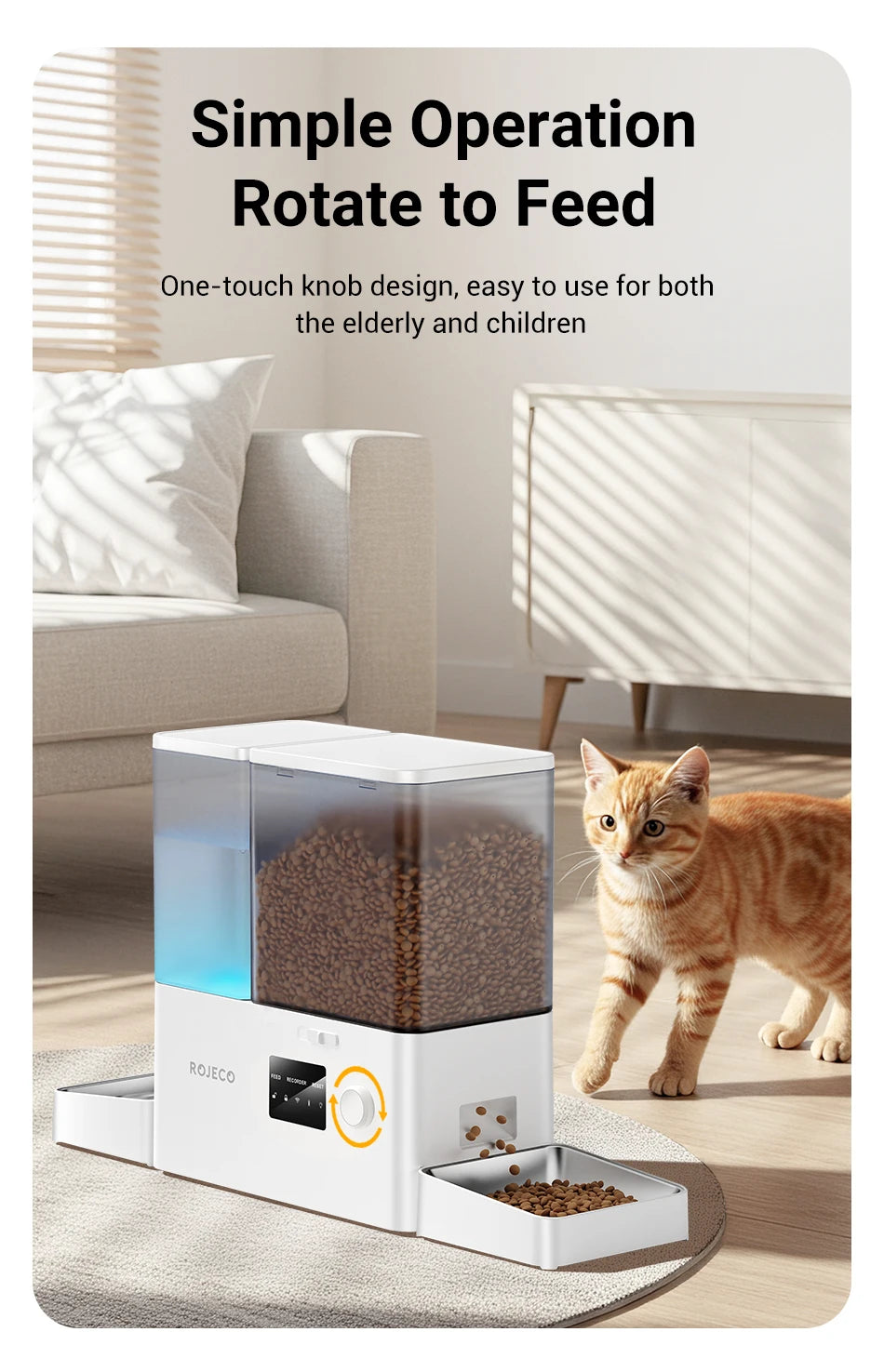 ROJECO Automatic Pet Feeder Gravity Water Fountain 8.5L 2 In 1 WIFI Remote Control Smart Cat Dog Kibble Dispenser Water Drinker