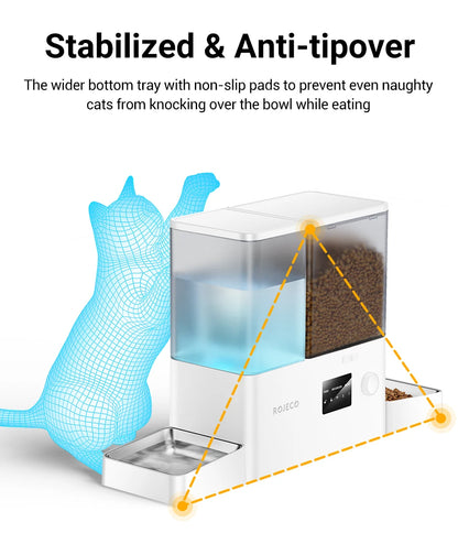 ROJECO Automatic Pet Feeder Gravity Water Fountain 8.5L 2 In 1 WIFI Remote Control Smart Cat Dog Kibble Dispenser Water Drinker