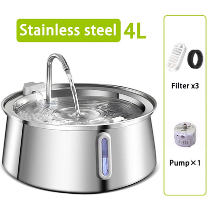 4L Cat Drinking Fountain Automatic Stainless Steel Pet Cats Water Dispenser Ultra-quiet Pump Drink Foutain For Multiple Pets
