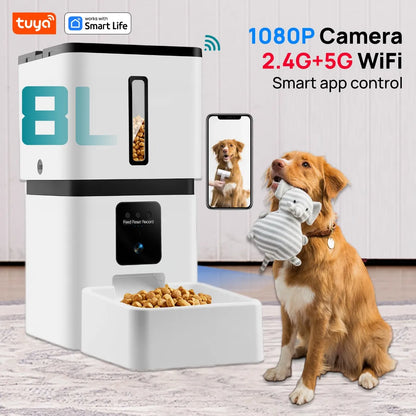 Tuya Smart Cat Food Dispenser Dog Feeder with Camera 5G WiFi 8L Motion Detection HD Video 2-Way Audio Timed Pet Feeder