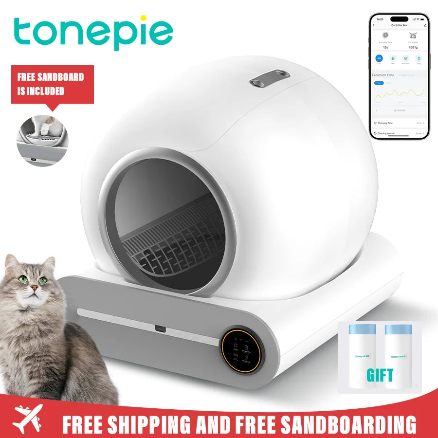 Tonepie 65L Automatic Smart Cat Litter Box Self Cleaning Fully Enclosed Cat Litter Box Pet Toilet Litter Tray