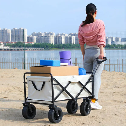 Collapsible Folding Utility Beach Wagon Cart Heavy Duty Large Capacity Fold Wagon Outdoor Trolley Portable Camping Cart Table