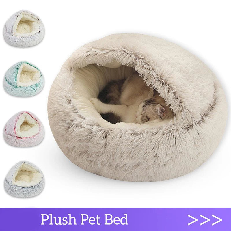 Soft Plush Pet Bed with Cover Round Cat Bed Pet Mattress Warm   Cat Dog  Sleeping Nest Cave for Small Dogs kitten