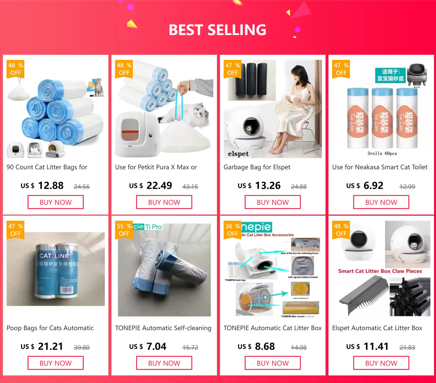 90 Count Cat Litter Bags for Automatic Litter Box Extra-Thick Cat Litter Box Liners for MeoWant/catlink/Tonepie Toilette