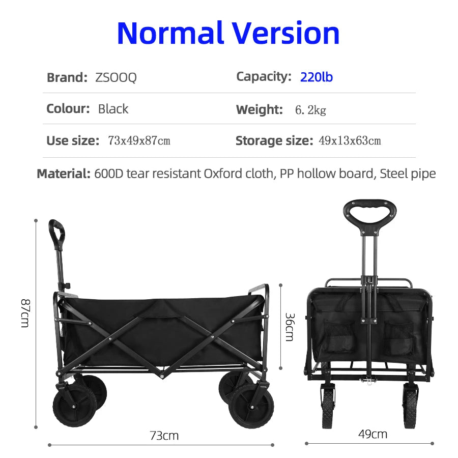 Collapsible Folding Utility Beach Wagon Cart Heavy Duty Large Capacity Fold Wagon Outdoor Trolley Portable Camping Cart Table