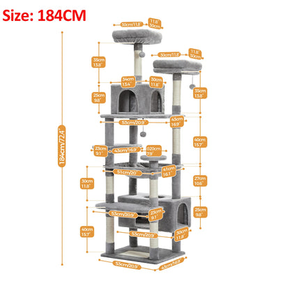 Large Cat Tree and Tower for Indoor Cats With Sisal-Covered Scratching Posts Spacious Hammock Padded Perches and Condos Cat Toys