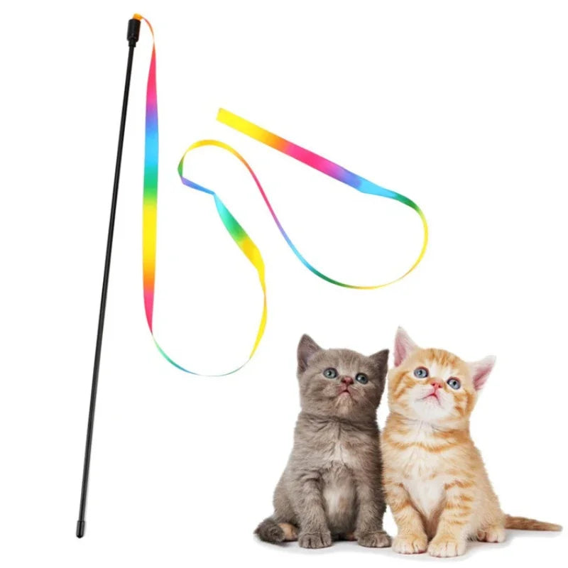 Double-sided Rainbow Ribbon Tease Cat Stick Pet Cat Toy Interactive Toy Cat Teasing Stick Pet Toys Cat Toys Interactive