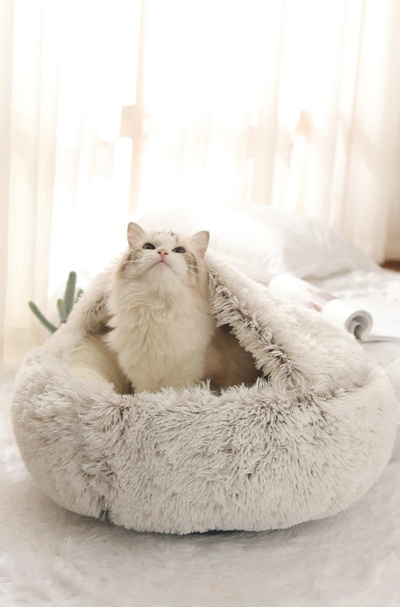 Soft Plush Pet Bed with Cover Round Cat Bed Pet Mattress Warm   Cat Dog  Sleeping Nest Cave for Small Dogs kitten