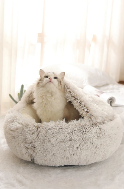 Soft Plush Pet Bed with Cover Round Cat Bed Pet Mattress Warm   Cat Dog  Sleeping Nest Cave for Small Dogs kitten