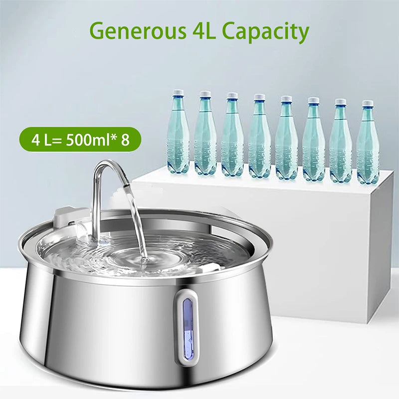 4L Cat Drinking Fountain Automatic Stainless Steel Pet Cats Water Dispenser Ultra-quiet Pump Drink Foutain For Multiple Pets
