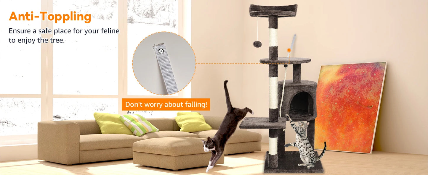 Passerscat Cat Trees Cat Climbing Frame For Indoor Cats Multi-Level With Scratching Posts Cat Tower Padded Top Perches and Condo