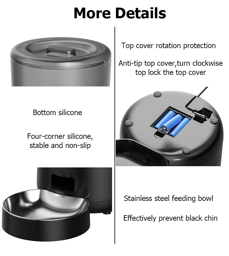 4L Automatic Pet Feeder Cat Food Dispenser Timed and Quantitative Insect and Moisture Resistant Feeding Machine No Food Jamming