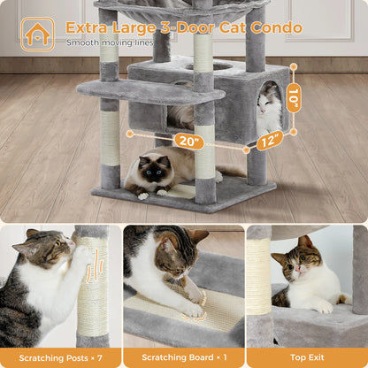 Large Cat Tree and Tower for Indoor Cats With Sisal-Covered Scratching Posts Spacious Hammock Padded Perches and Condos Cat Toys