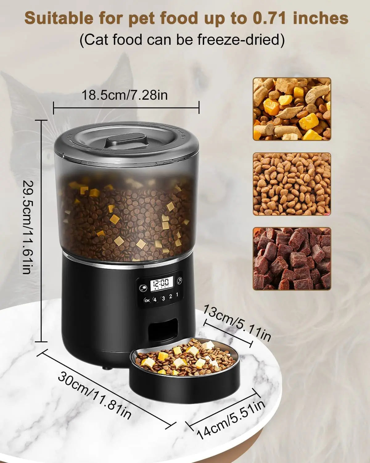 4L Automatic Pet Feeder Cat Food Dispenser Timed and Quantitative Insect and Moisture Resistant Feeding Machine No Food Jamming
