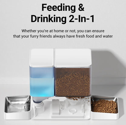 ROJECO Automatic Pet Feeder Gravity Water Fountain 8.5L 2 In 1 WIFI Remote Control Smart Cat Dog Kibble Dispenser Water Drinker