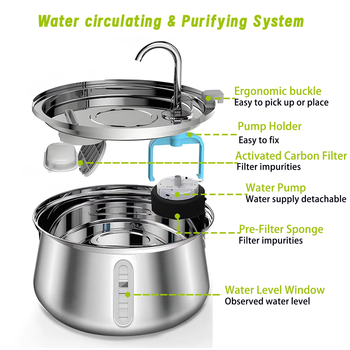 4L Cat Drinking Fountain Automatic Stainless Steel Pet Cats Water Dispenser Ultra-quiet Pump Drink Foutain For Multiple Pets