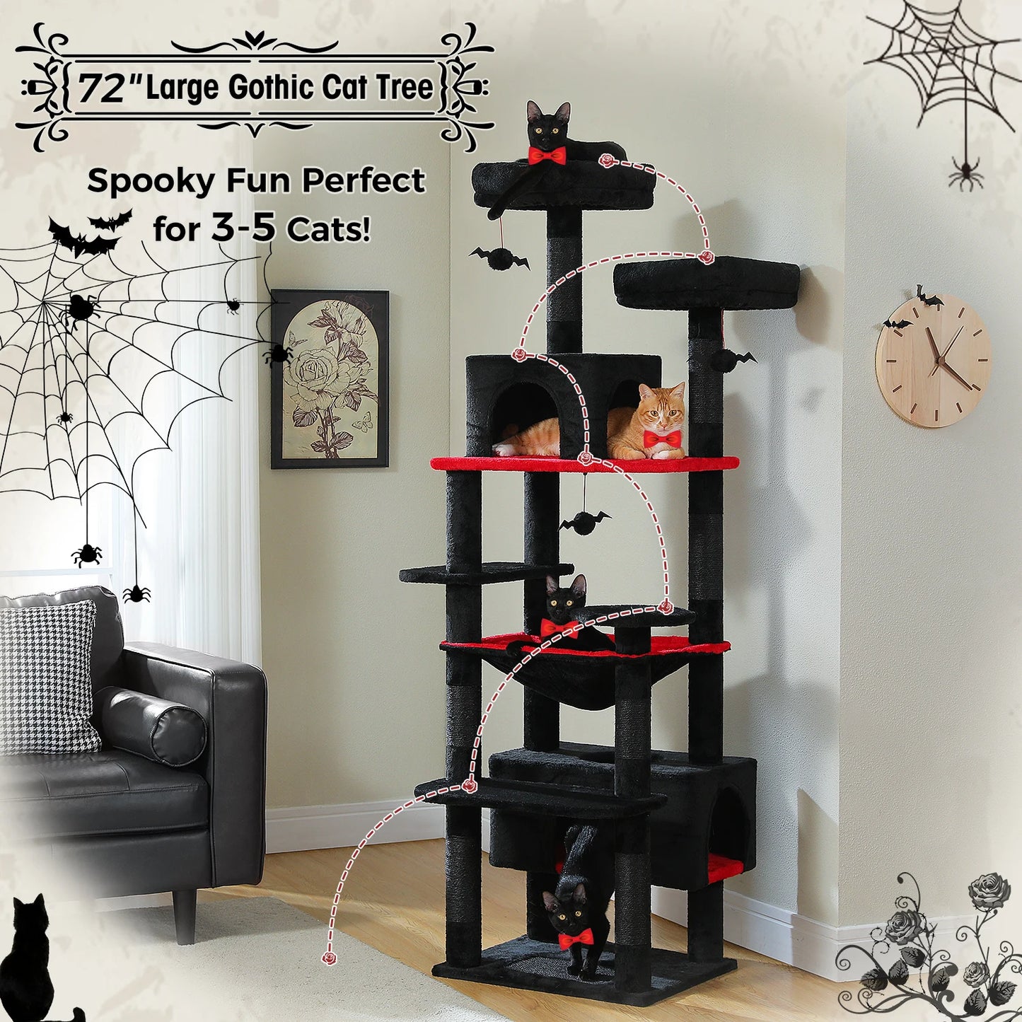 Large Cat Tree and Tower for Indoor Cats With Sisal-Covered Scratching Posts Spacious Hammock Padded Perches and Condos Cat Toys