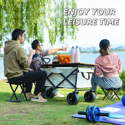 Collapsible Folding Utility Beach Wagon Cart Heavy Duty Large Capacity Fold Wagon Outdoor Trolley Portable Camping Cart Table