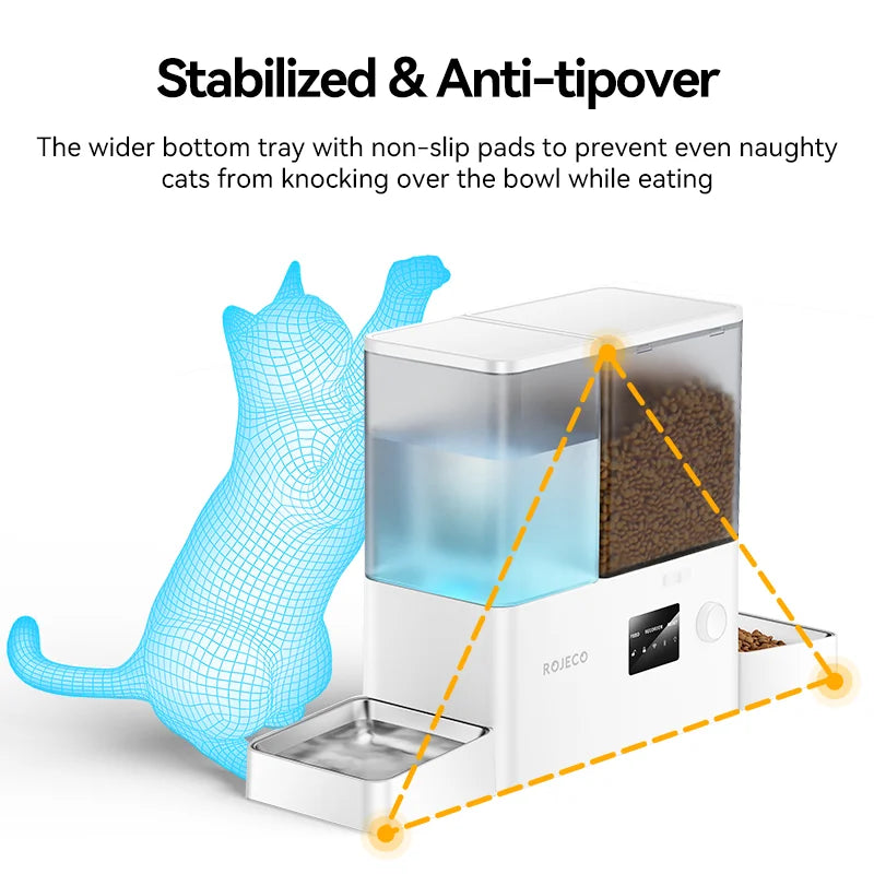 ROJECO Automatic Pet Feeder Gravity Water Fountain 8.5L 2 In 1 WIFI Remote Control Smart Cat Dog Kibble Dispenser Water Drinker