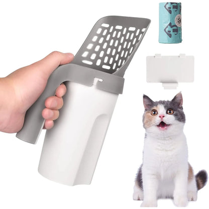 Cat Litter Scoop Shovel For Pet Filter Clean Toilet Garbage Picker Holder Integrated Detachable  Pet Supplies with Refill Bag
