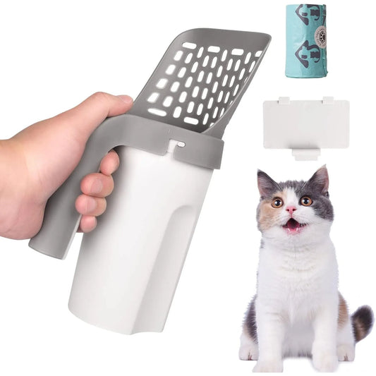 Cat Litter Scoop Shovel For Pet Filter Clean Toilet Garbage Picker Holder Integrated Detachable  Pet Supplies with Refill Bag