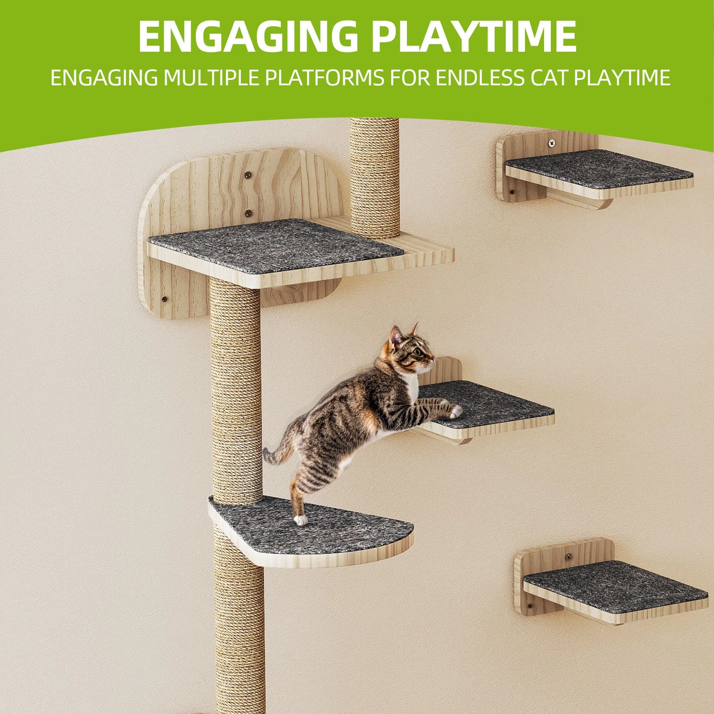 YITAHOME 7-Piece Wooden Cat Climbing Set - Wall-Mounted with Scratching Posts, Corner Platform, Stairs & Bed for Play/Sleep