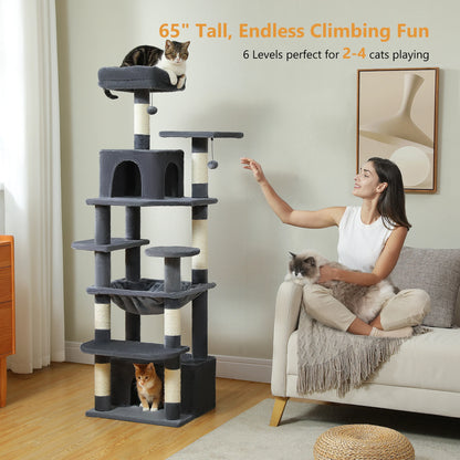 Large Cat Tree and Tower for Indoor Cats With Sisal-Covered Scratching Posts Spacious Hammock Padded Perches and Condos Cat Toys