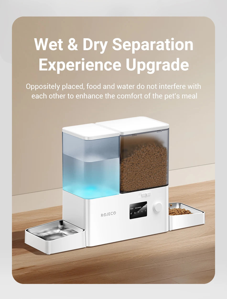 ROJECO Automatic Pet Feeder Gravity Water Fountain 8.5L 2 In 1 WIFI Remote Control Smart Cat Dog Kibble Dispenser Water Drinker