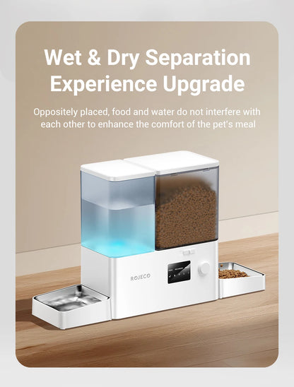 ROJECO Automatic Pet Feeder Gravity Water Fountain 8.5L 2 In 1 WIFI Remote Control Smart Cat Dog Kibble Dispenser Water Drinker