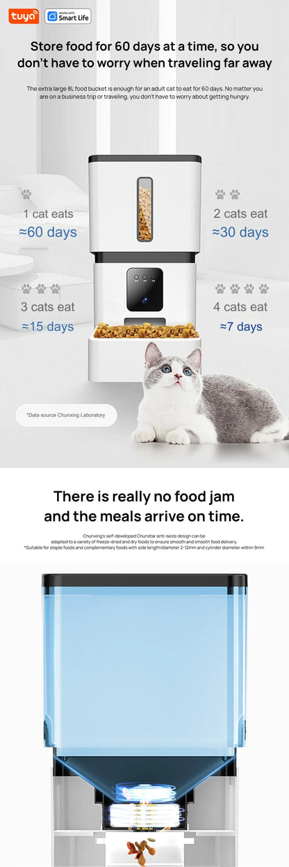 Tuya Smart Cat Food Dispenser Dog Feeder with Camera 5G WiFi 8L Motion Detection HD Video 2-Way Audio Timed Pet Feeder