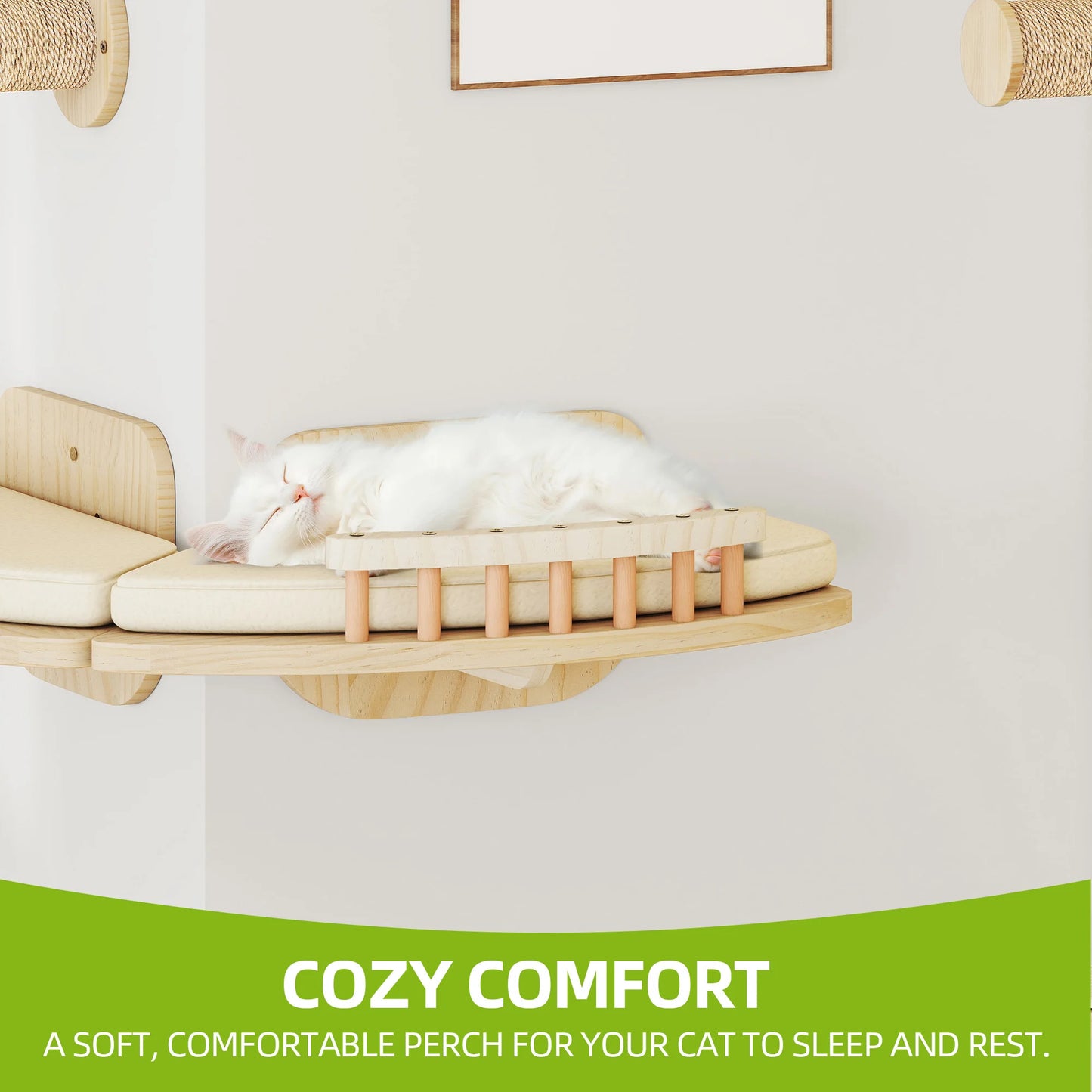 YITAHOME 7-Piece Wood Cat Climbing Wall - 3 Scratching Posts, 2 Platforms & 2 Stairs for Play/Sleep/Lounge