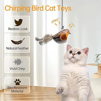 Indoor Interactive Birds Toy for Cat Chasing Teasing Toy Sounding Catnip Cat Teaser Toy Self-hilarity Wall Hanging Birds Cat Toy