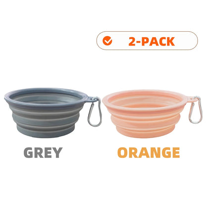 2pcs Collapsible Pet Silicone Dog Food Water Bowl Outdoor Camping Travel Portable Folding Supplies Dishes with Carabiner